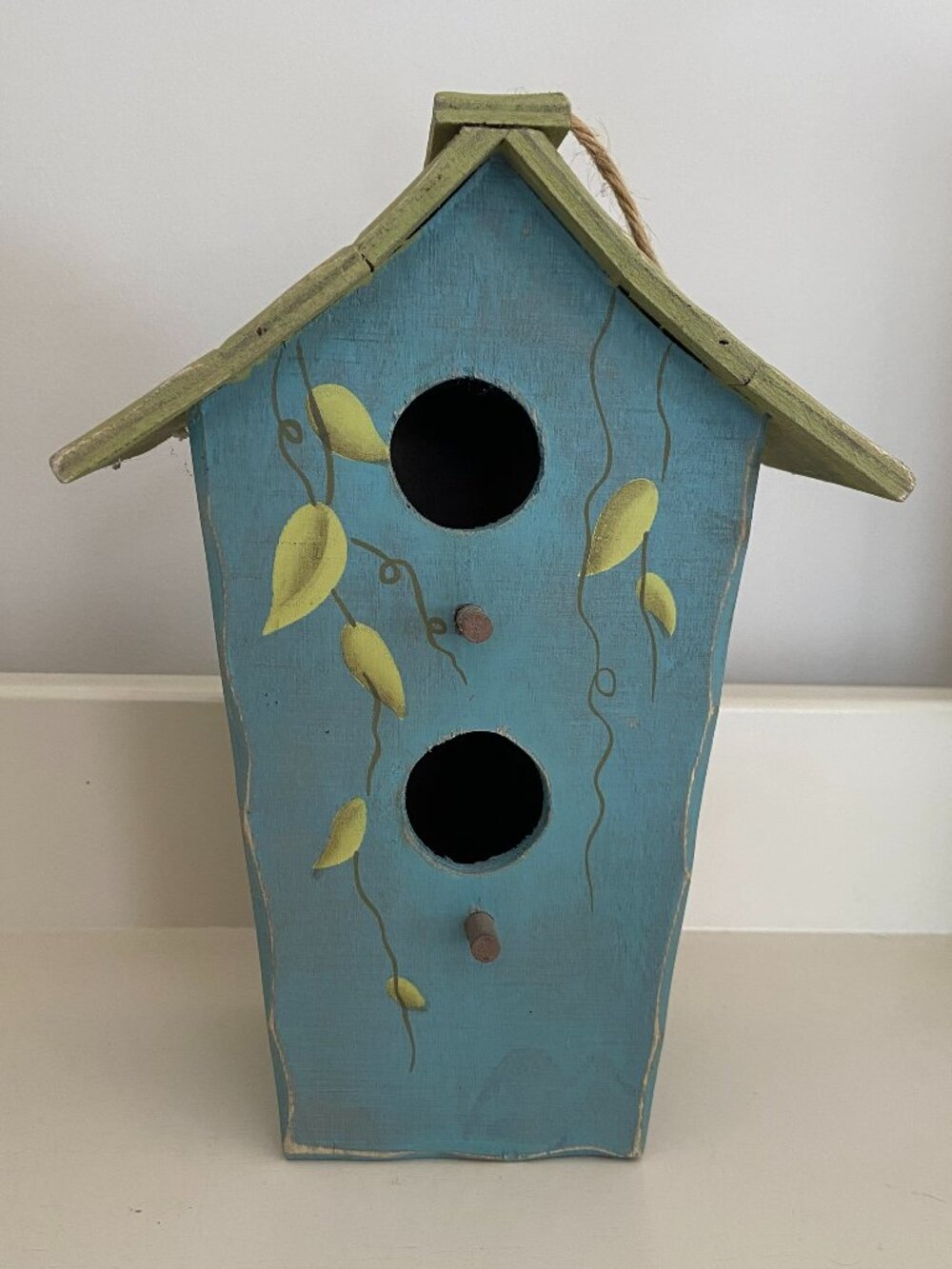 Blue and Green Wooden Birdhouse